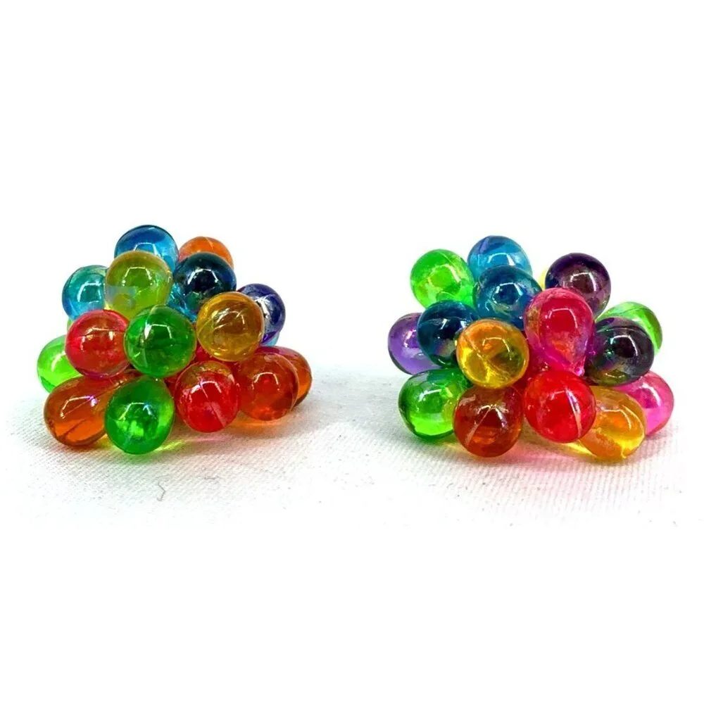 Lucite Earrings Multi Colored Bubbles Cluster Clip-On Jewelry 1.5